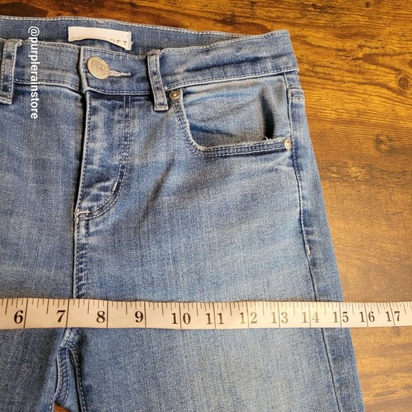 Loft Jeans Sz 0 Crop Flare Mid Rise Fringe Hem Medium Light Wash Stretch Denim - Picture 6 of 11